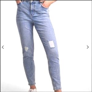 PIECES Pckesia Mom High Waist Ankle Distressed Light Wash Straight Leg Jeans XS